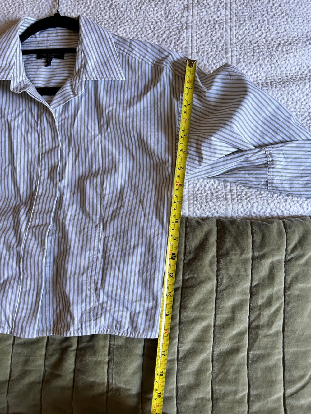 Rag & Bone Becca Stripe Crop Poplin Shirt Moss Cotton Button Up - Picture 5 of 8